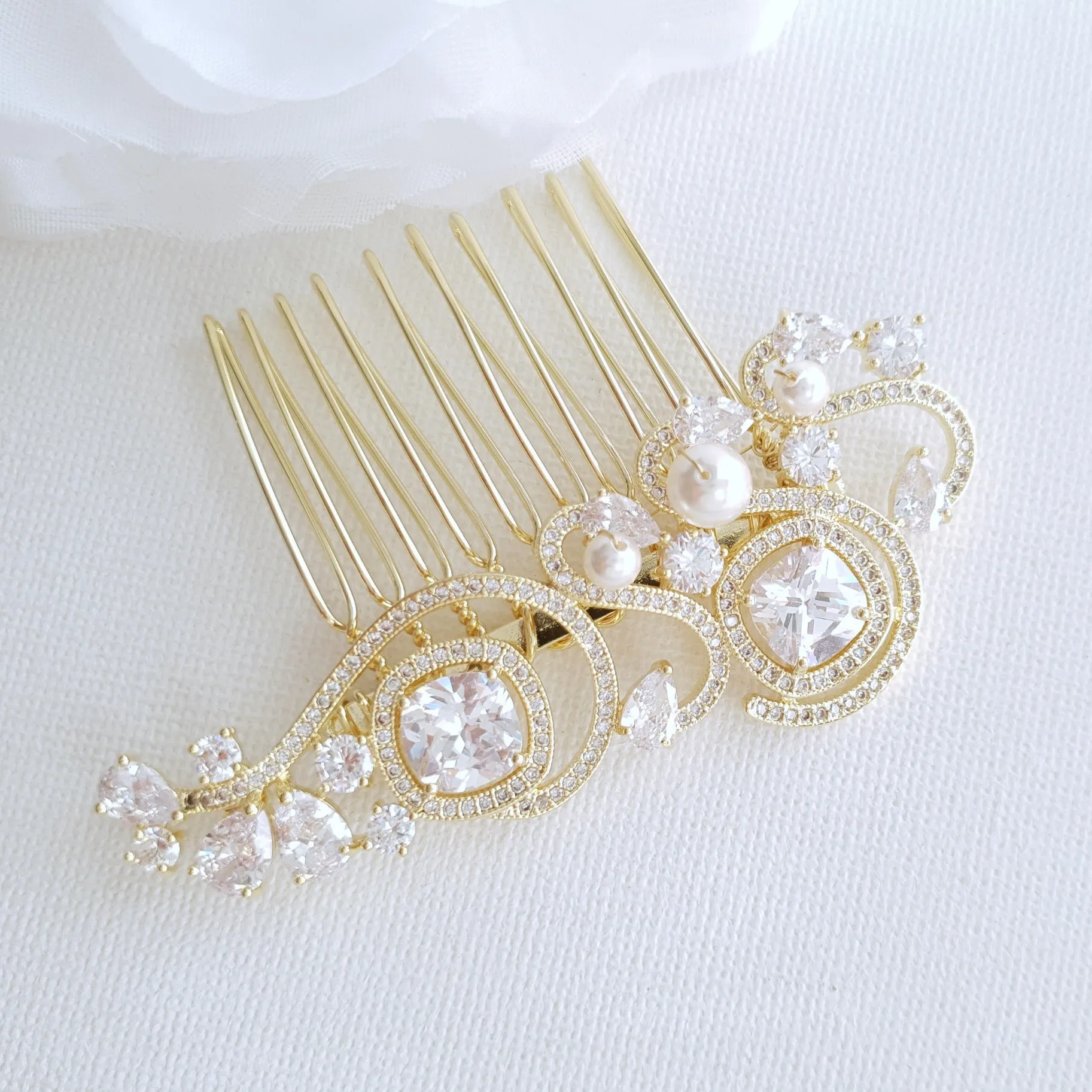 Small Light Gold Color Wedding Hair Comb- Casey