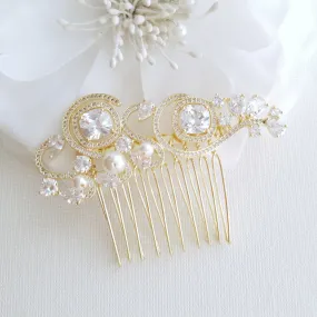 Small Light Gold Color Wedding Hair Comb- Casey