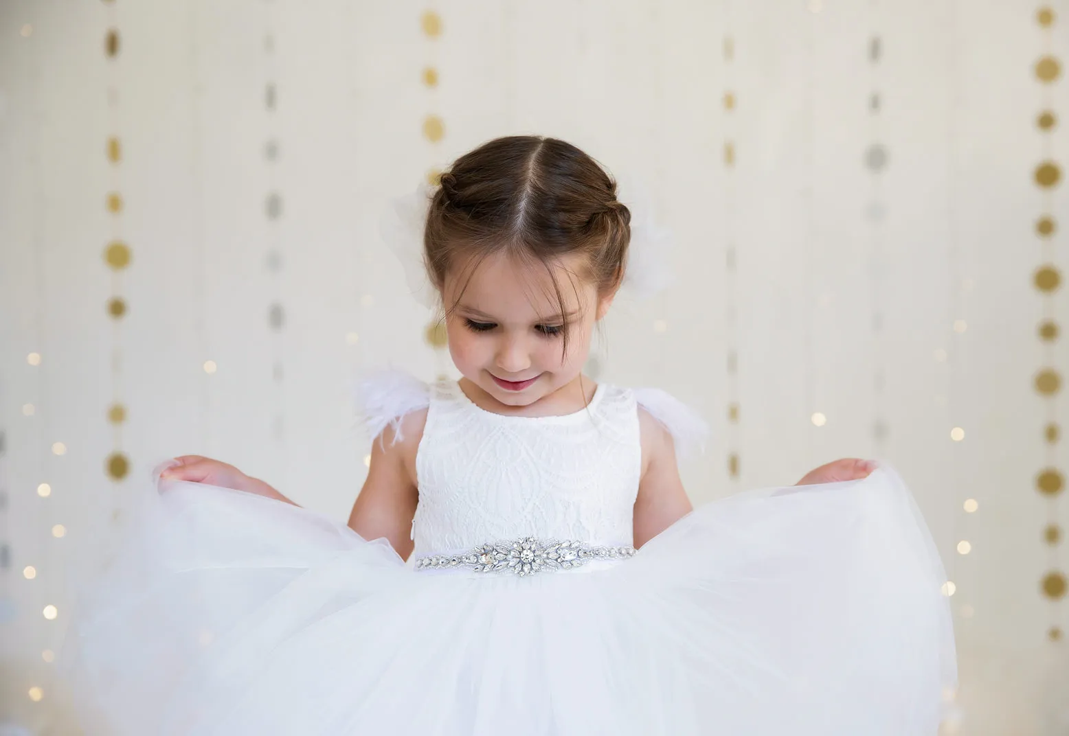 Sparkle Princess Rhinestone Sash - White