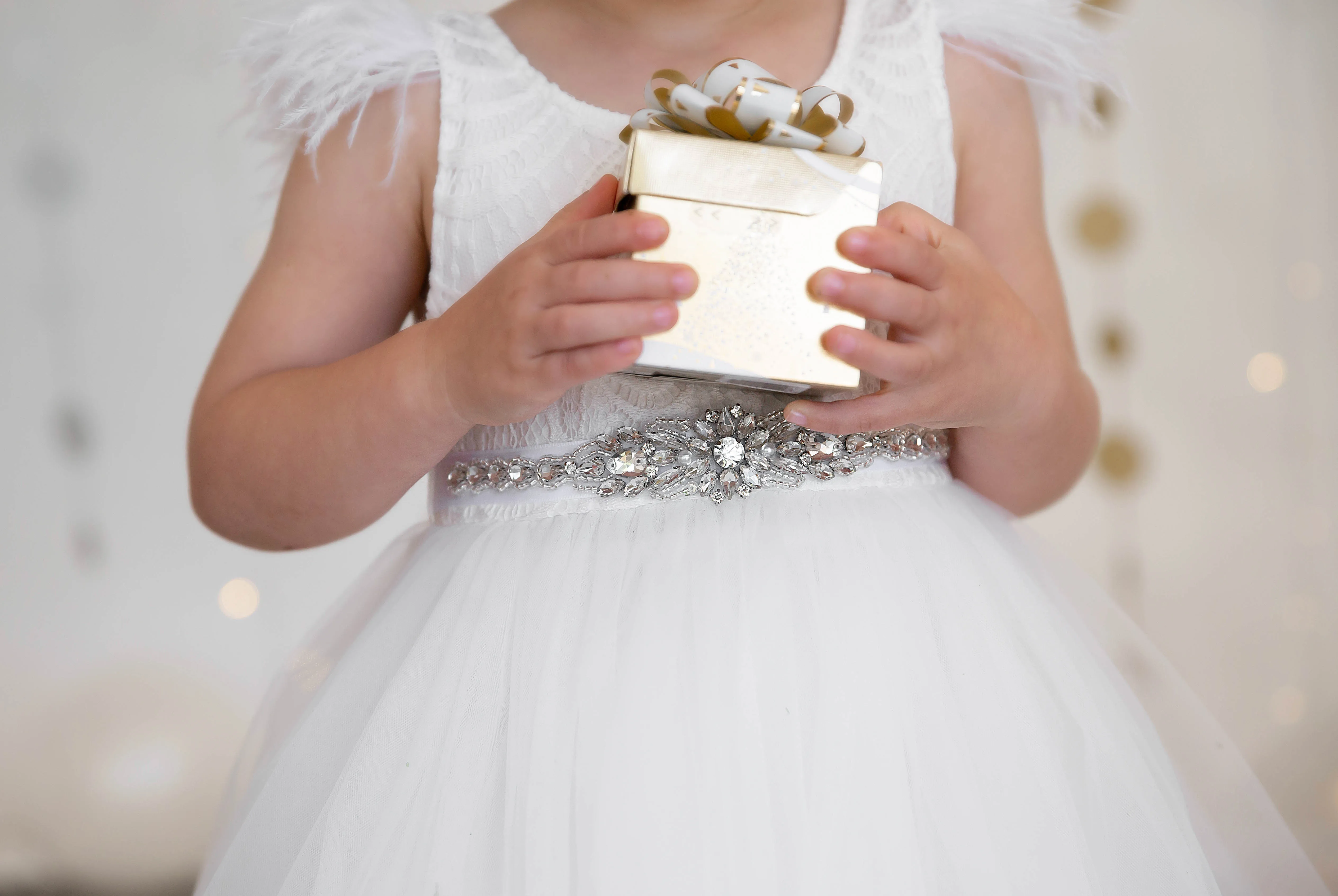 Sparkle Princess Rhinestone Sash - White