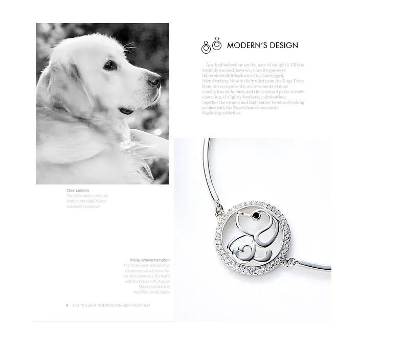 Sterling silver cute little dog bracelet