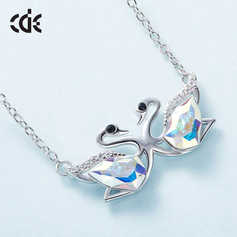 Sterling silver cute white ab swan sisters necklace