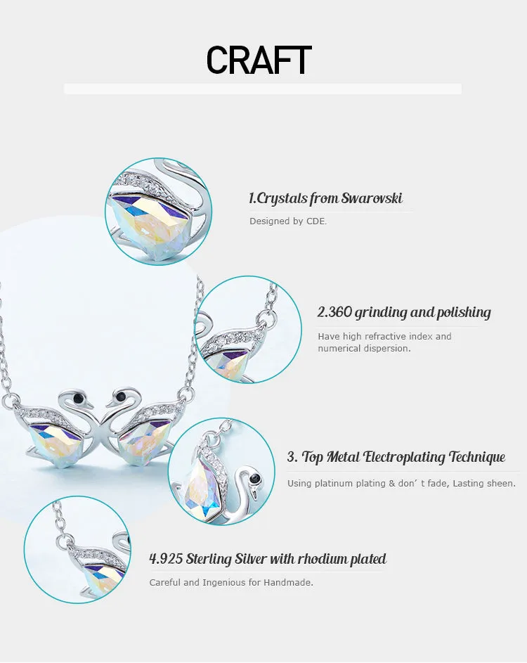 Sterling silver cute white ab swan sisters necklace