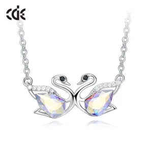 Sterling silver cute white ab swan sisters necklace