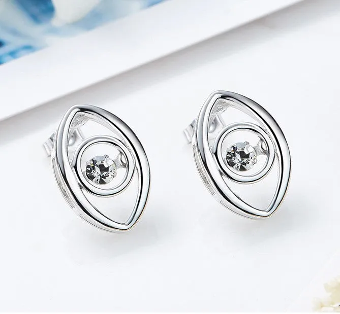 Sterling silver stylish eye with a dancing crystal earring