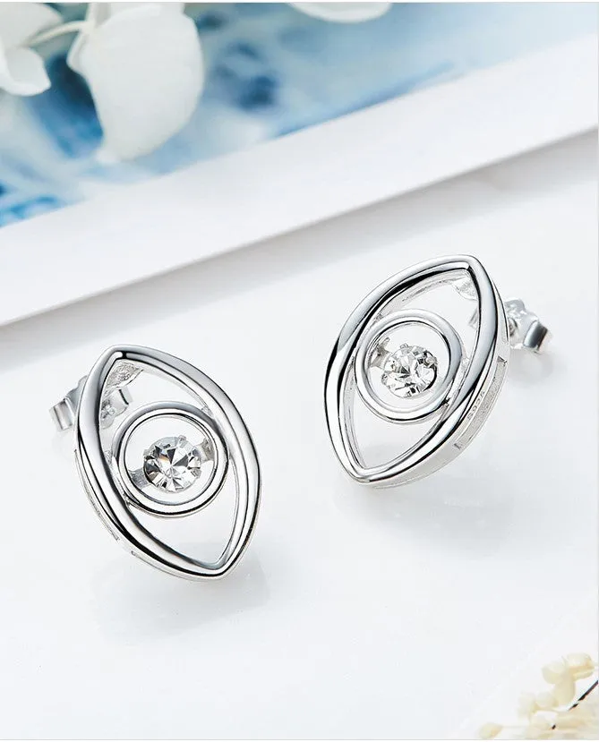 Sterling silver stylish eye with a dancing crystal earring