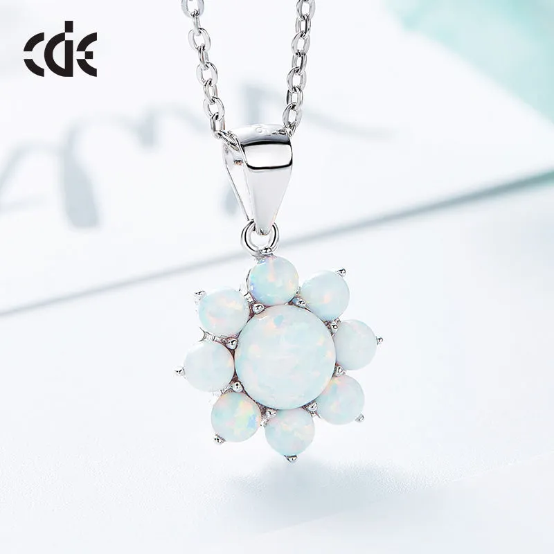 Sterling silver white opal flower necklace