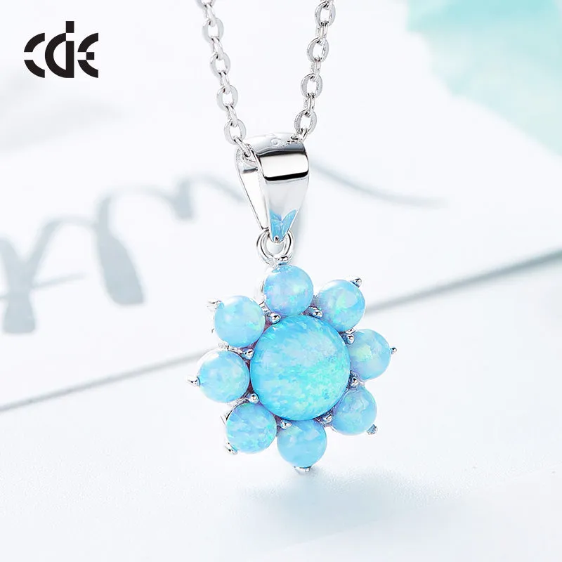 Sterling silver white opal flower necklace