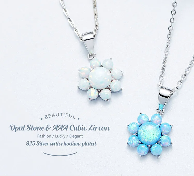 Sterling silver white opal flower necklace