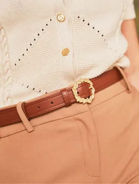 Tango Vegan Leather Gold Buckle Belt | Camel