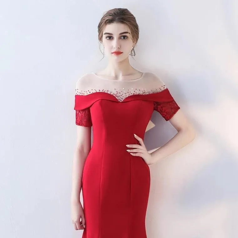 The Heriette Red Glitter Off Shoulder Mermaid Short Dress