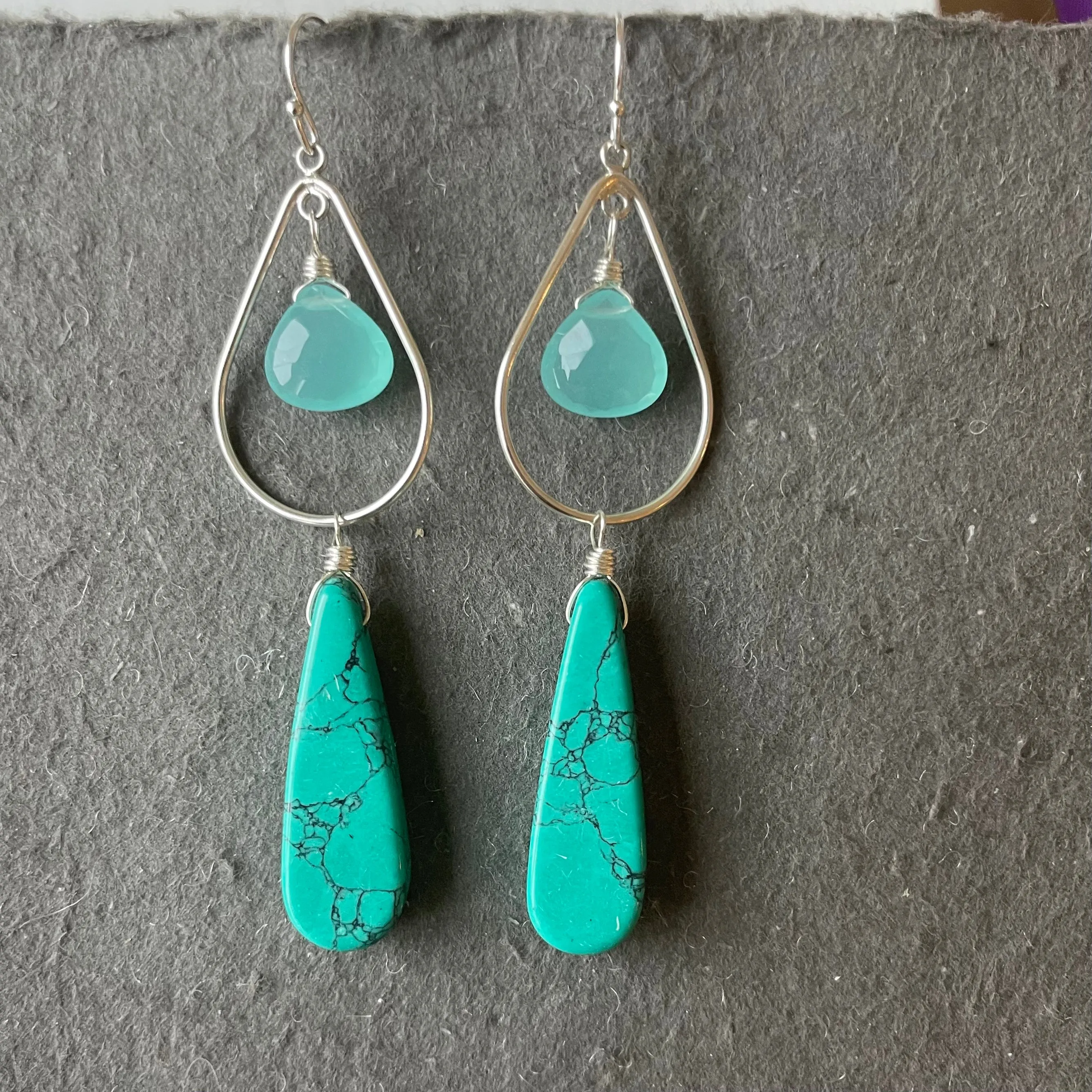 Turquoise and chalcedony hoops, OOAK