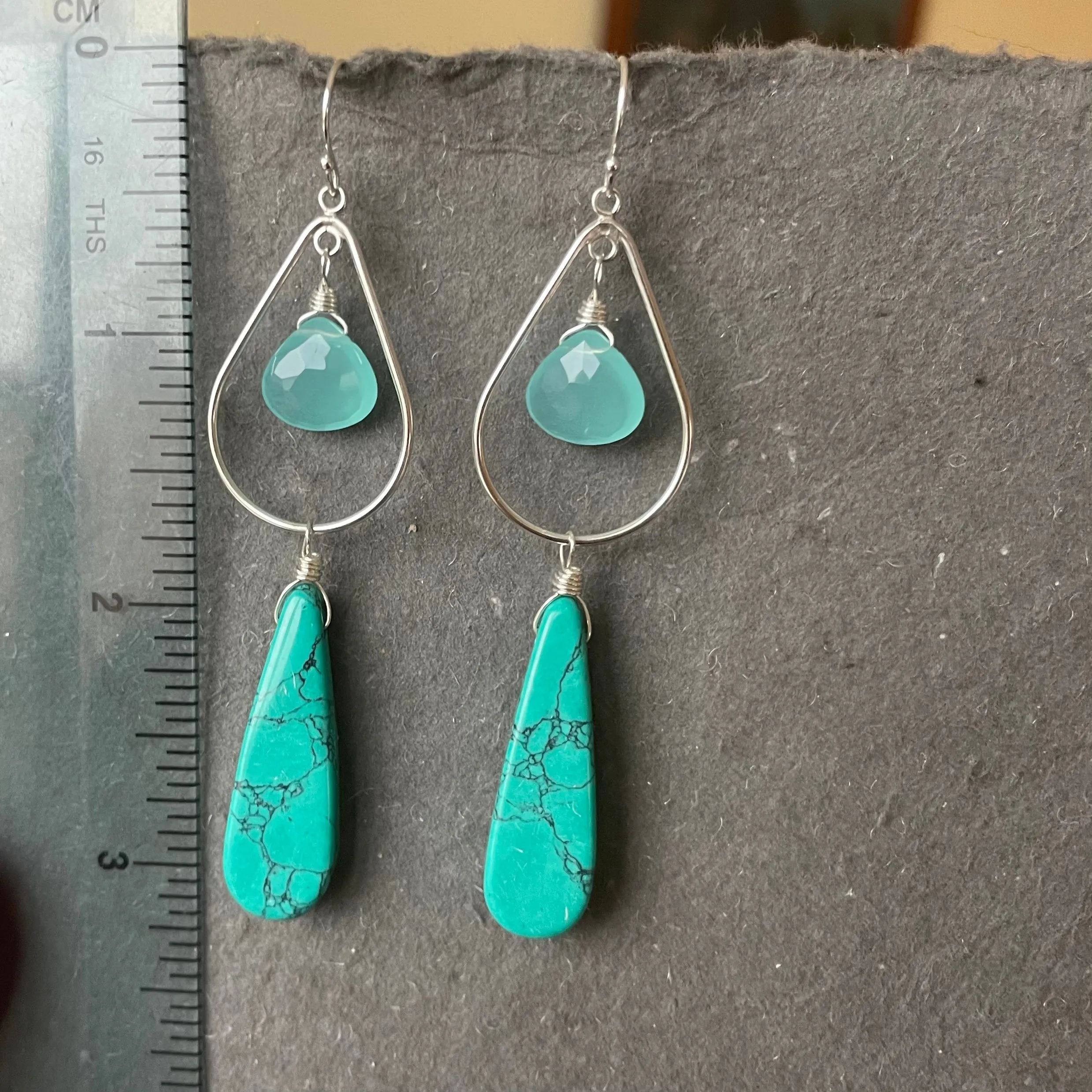 Turquoise and chalcedony hoops, OOAK