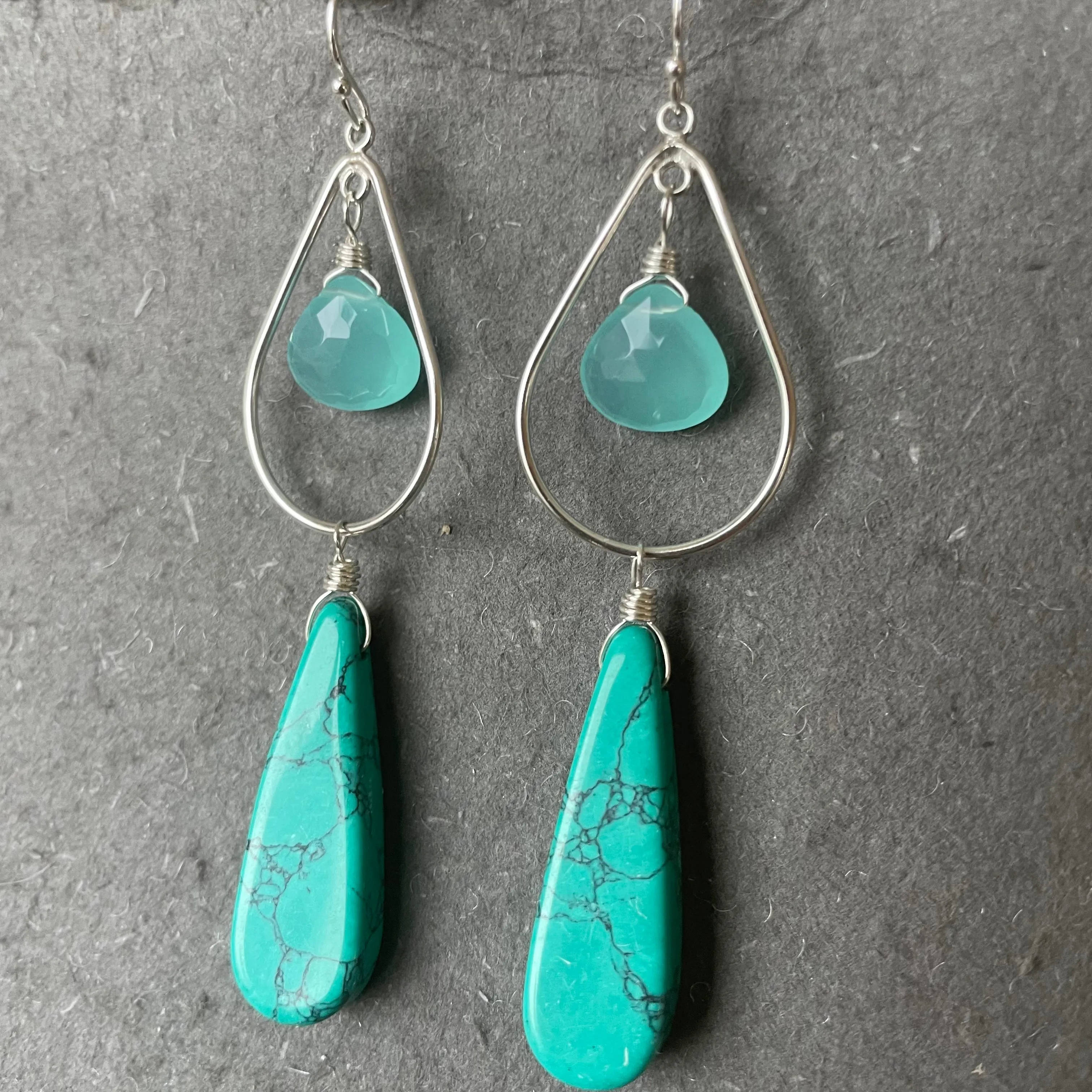 Turquoise and chalcedony hoops, OOAK