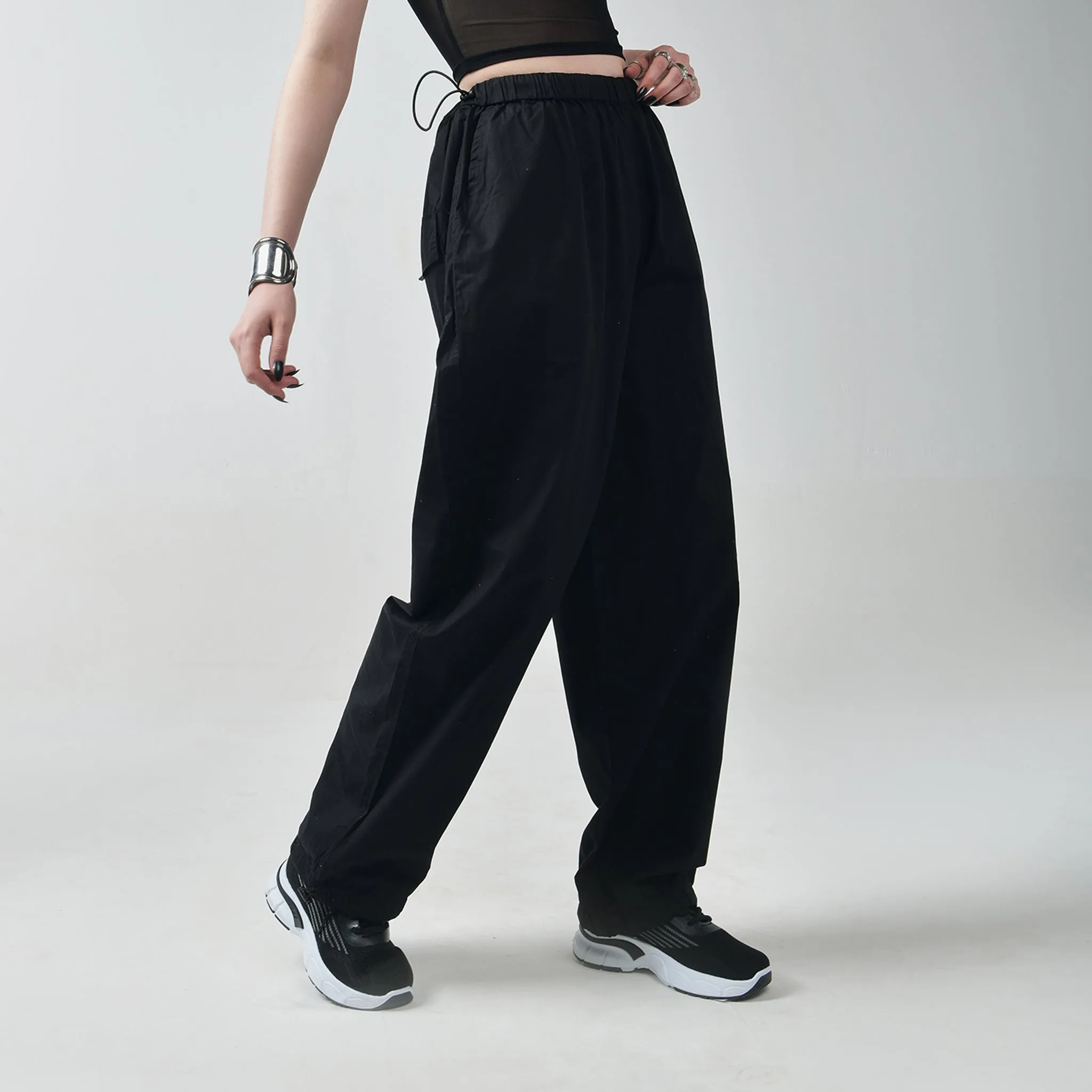 Unisex Black Parachute Pants