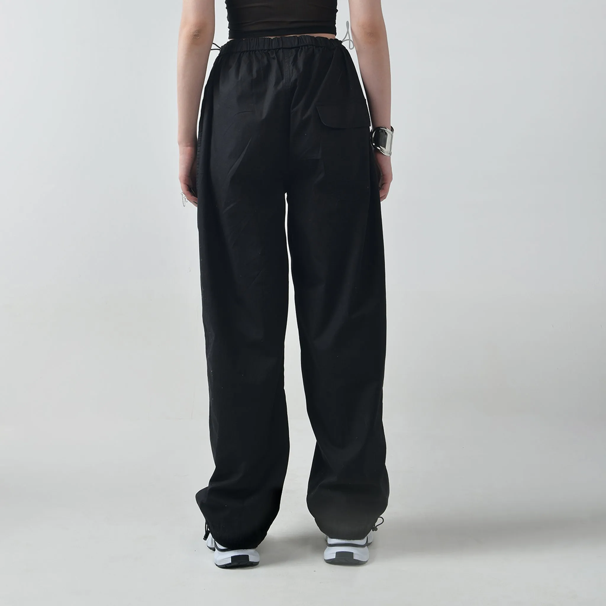 Unisex Black Parachute Pants