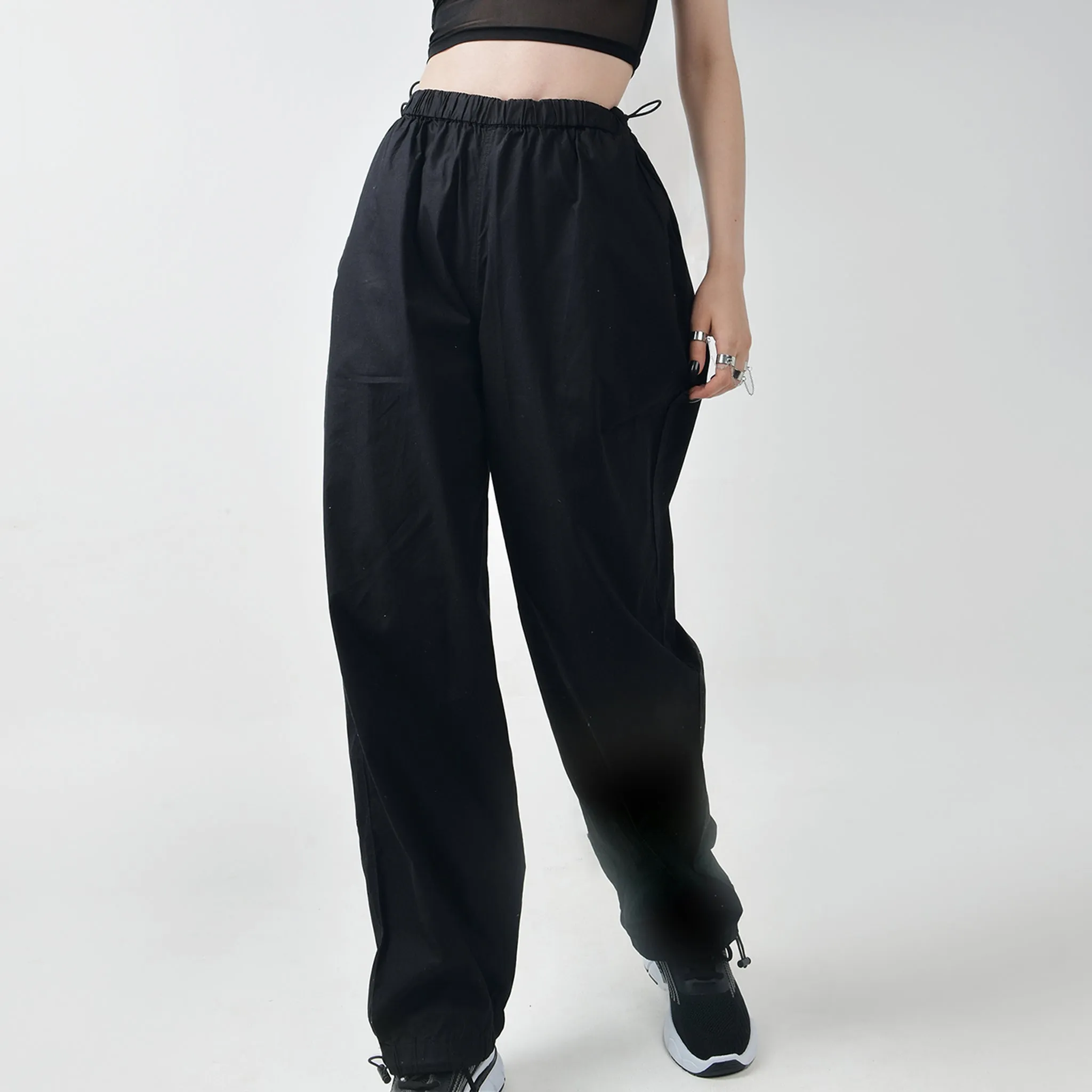 Unisex Black Parachute Pants