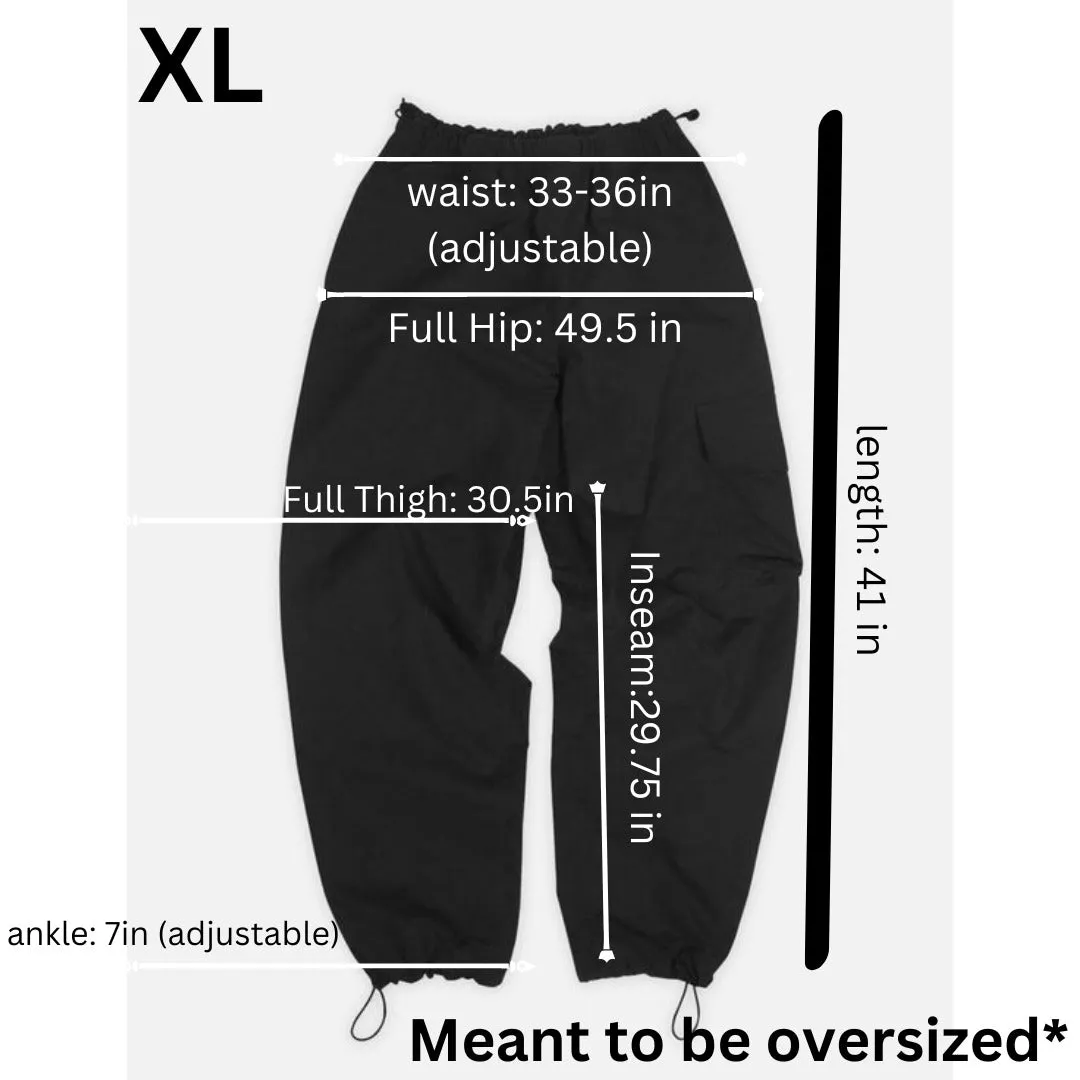 Unisex Black Parachute Pants