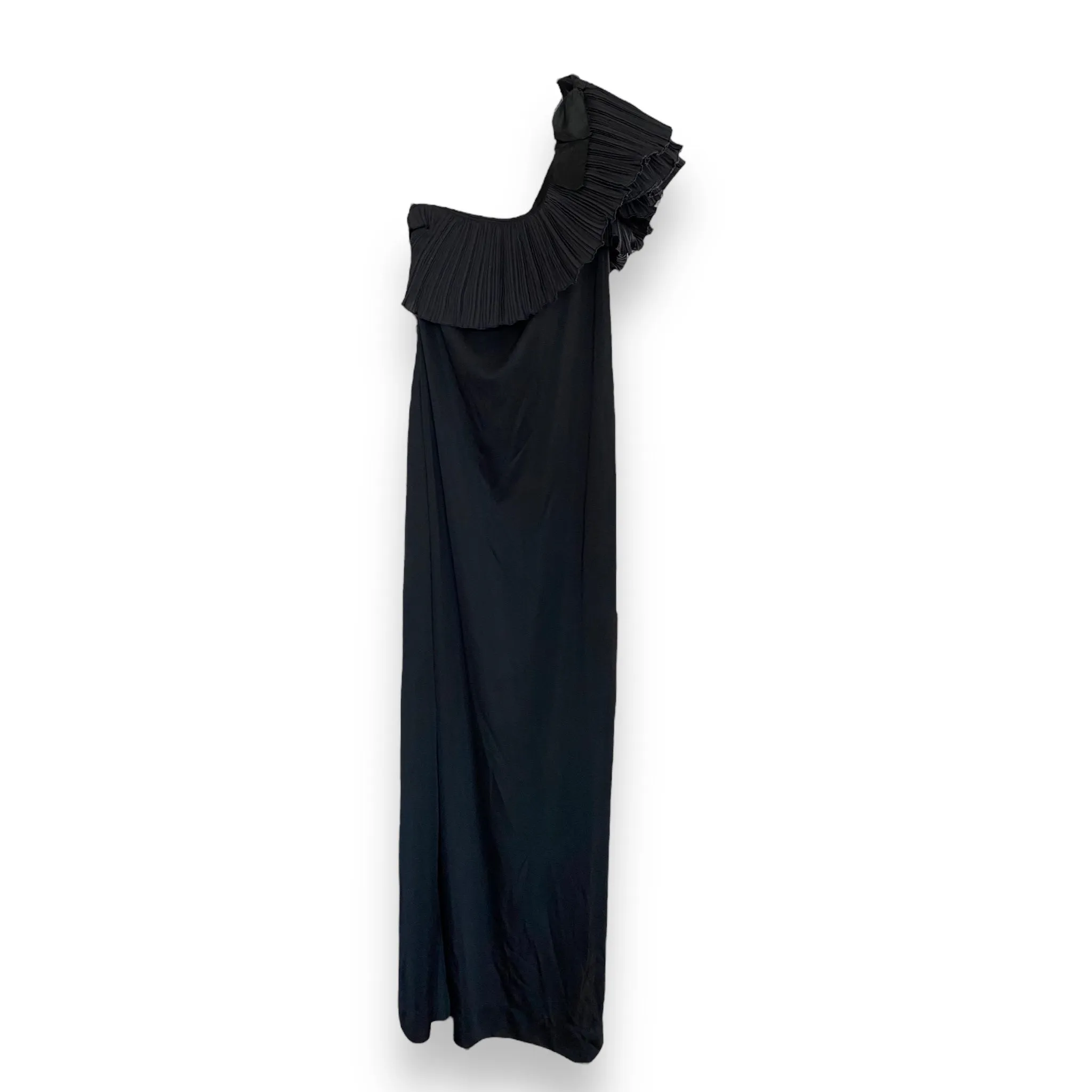 Victor Costa Black Dress Asymmetrical Pleated Shoulder