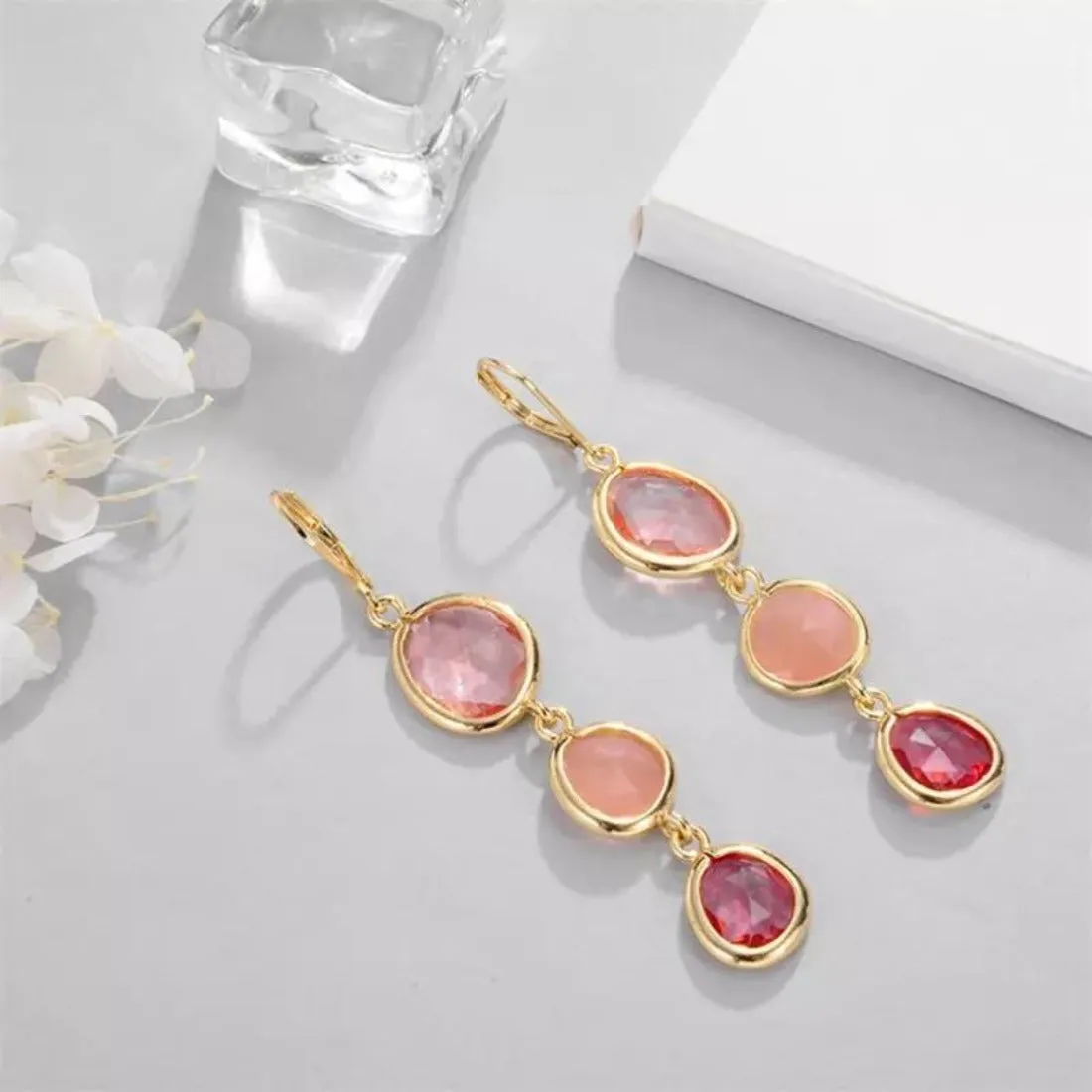 Water Drop Colorful Crystal Dangle Drop Earrings - 4 Styles