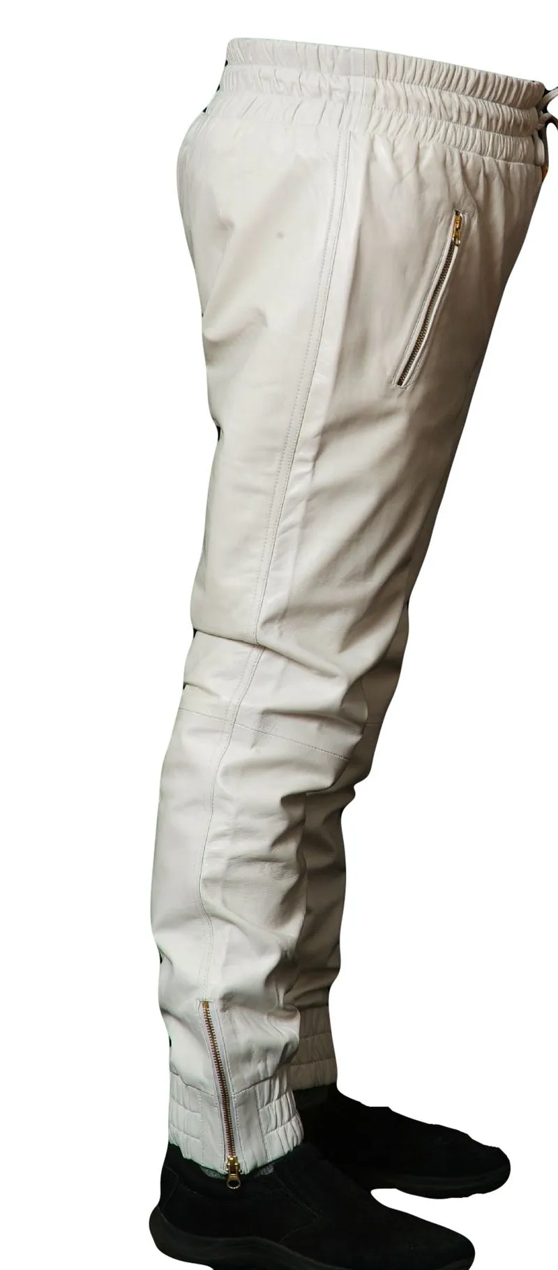 White Leather Joggers