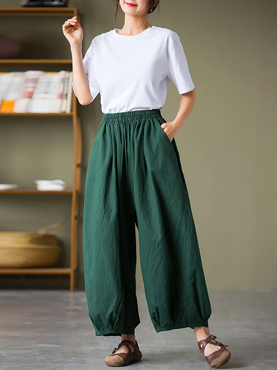 Women Cotton Linen Pocket Casual Lantern Pants