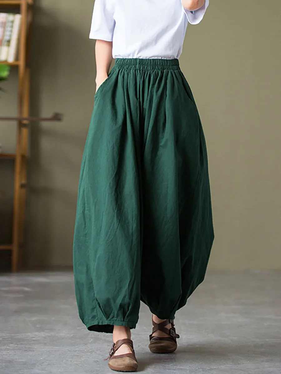 Women Cotton Linen Pocket Casual Lantern Pants