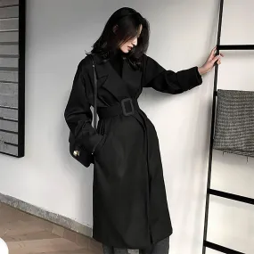 Women's Black Long Trench Coat,Fall Coat for Women,Autumn Winter Coat,Belted Over the knee Coat, Long Windbreaker,Women's Outerwear