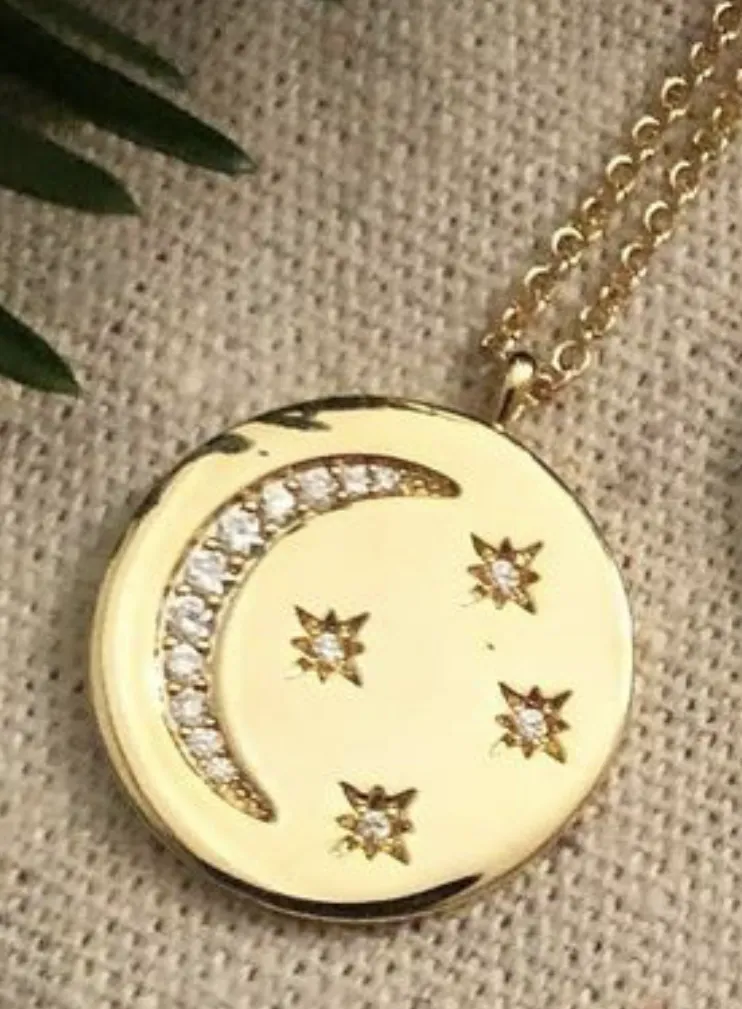 Women's CZ Crescent Moon Starburst Necklace