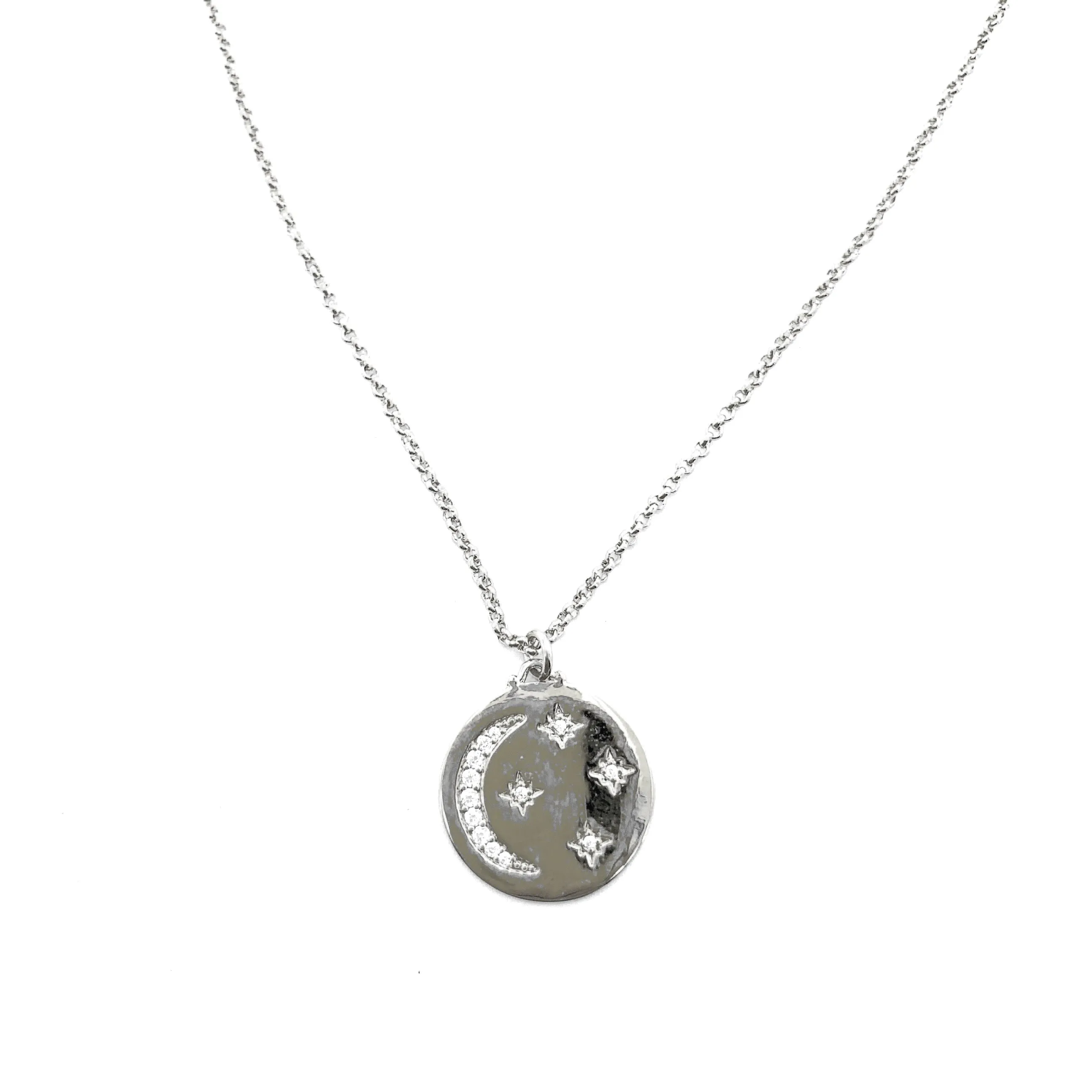 Women's CZ Crescent Moon Starburst Necklace