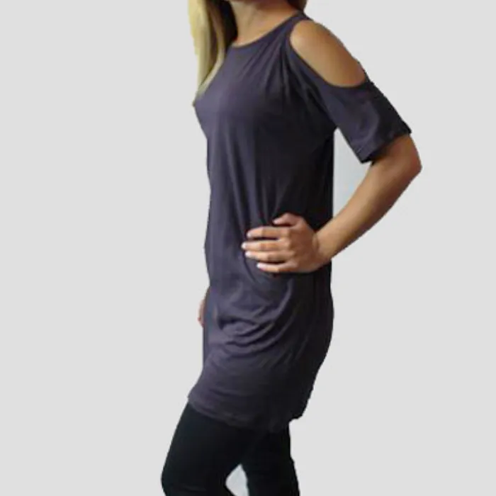 Women's Organic Cotton Open Shoulder Long T-shirt